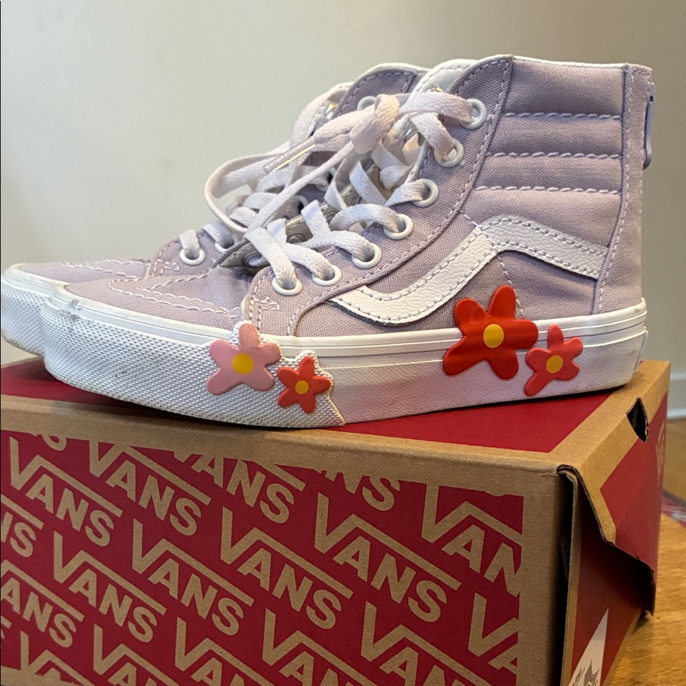 Vans Kids Sk8-Hi High-Top Sneakers - Lavender with Red Floral Accents
